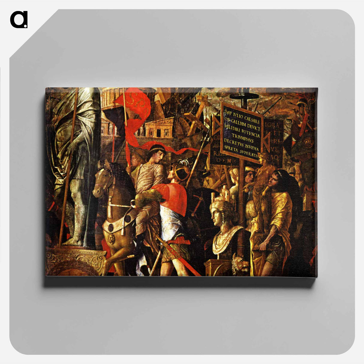 アートパネル-Captured statues and siege equipment, a representation of a captured City and inscriptions (Triumph of Caesar) - アンドレア マンテーニャ Canvas.