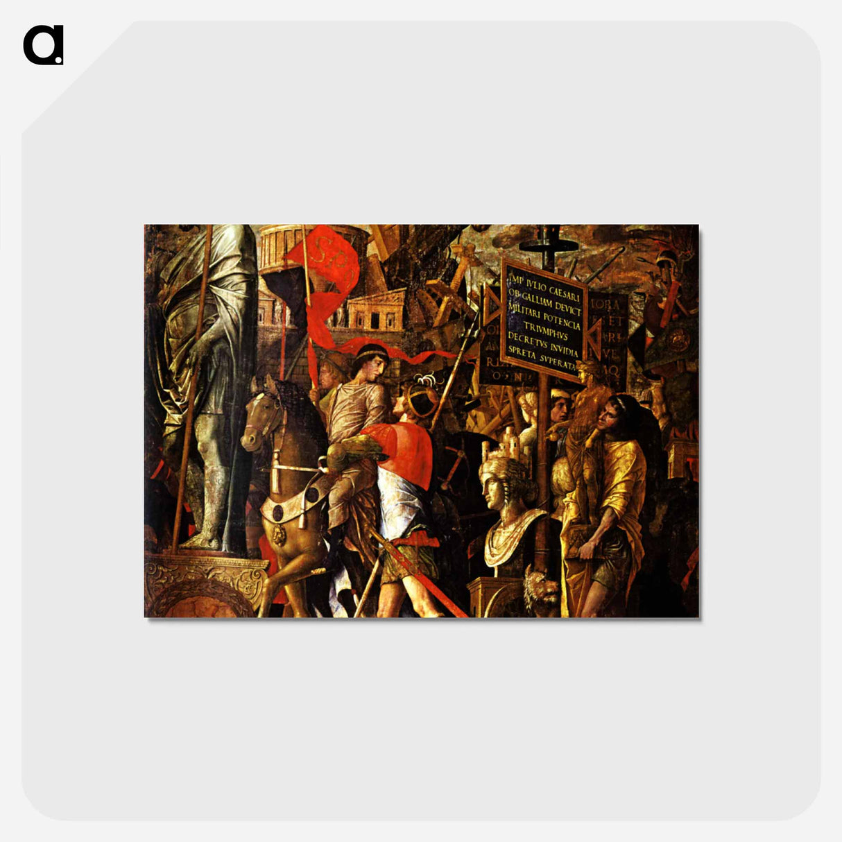 アートポストカード-Captured statues and siege equipment, a representation of a captured City and inscriptions (Triumph of Caesar) - アンドレア マンテーニャ Postcard.