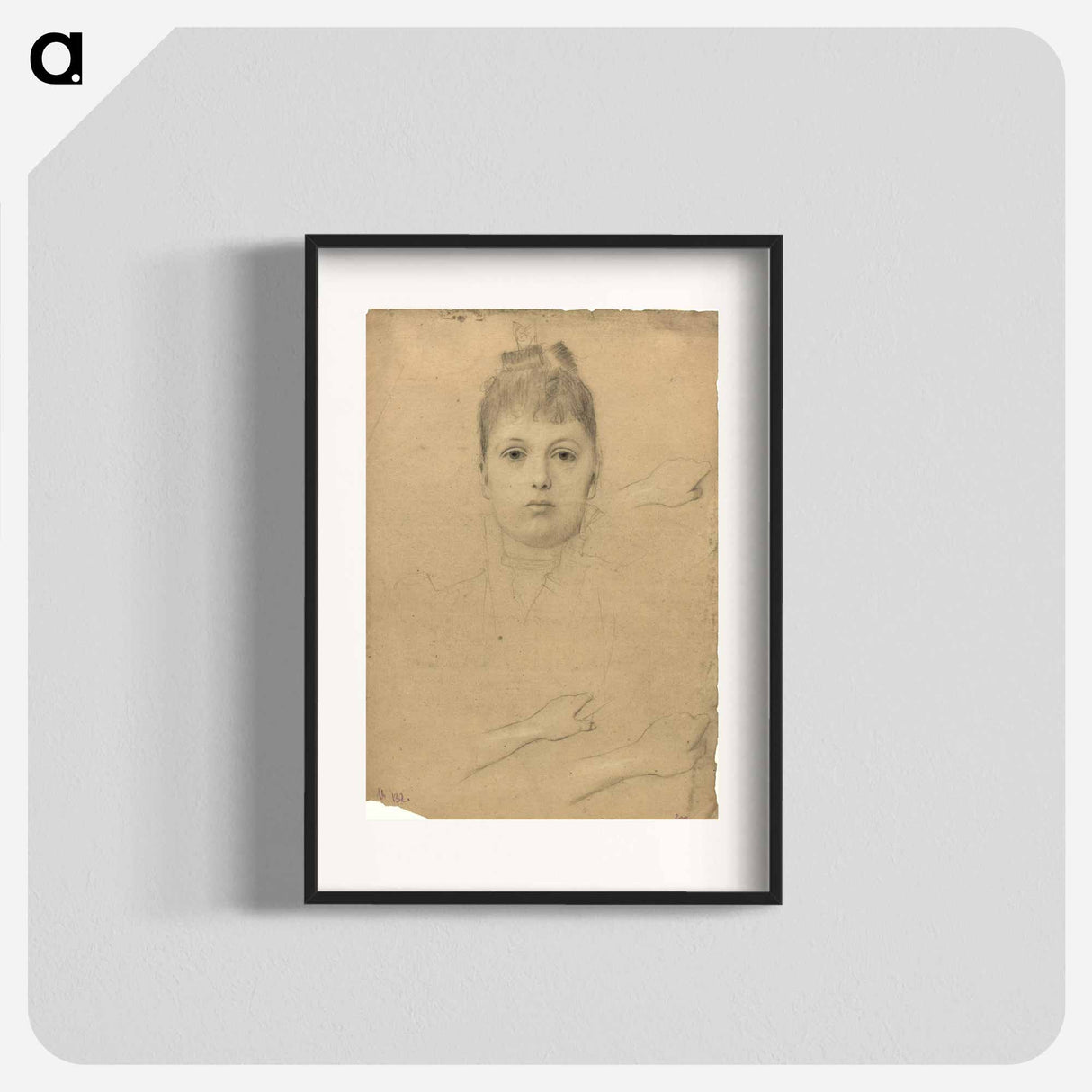 Portrait of a lady and three hand studies - グスタフ クリムト Poster.