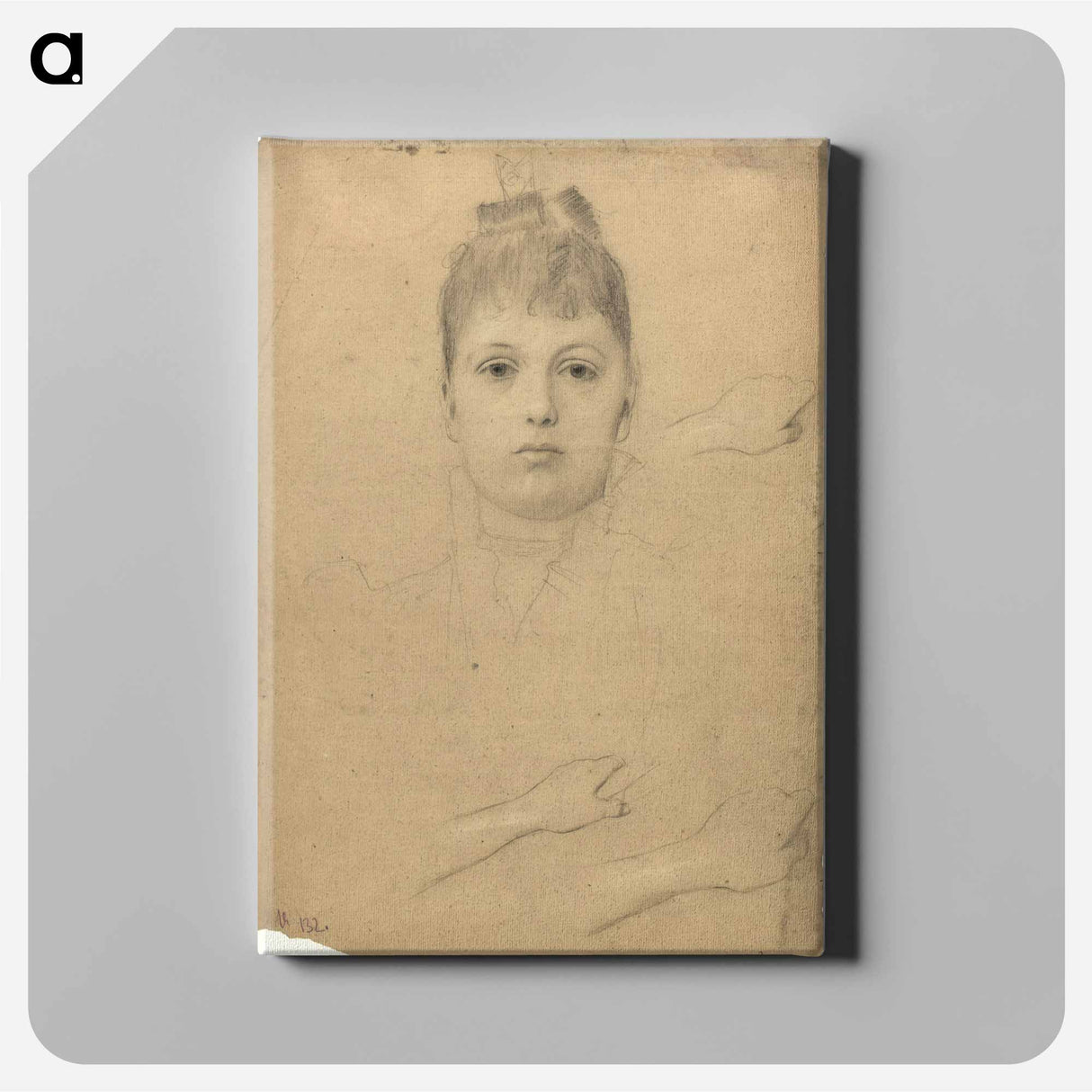 アートパネル-Portrait of a lady and three hand studies - グスタフ クリムト Canvas.