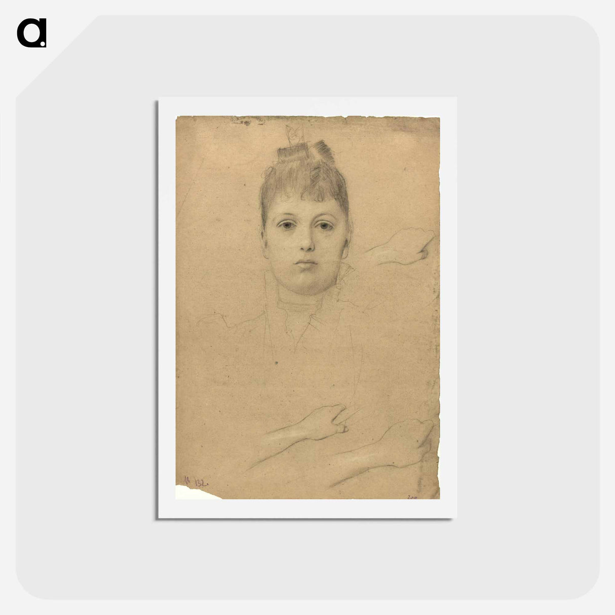 アートポストカード-Portrait of a lady and three hand studies - グスタフ クリムト Postcard.
