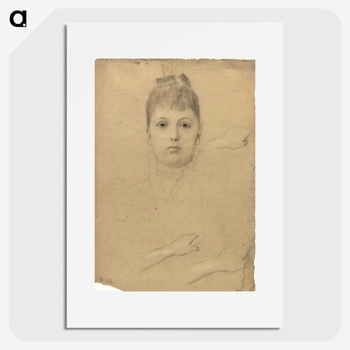 Portrait of a lady and three hand studies - グスタフ クリムト Poster.