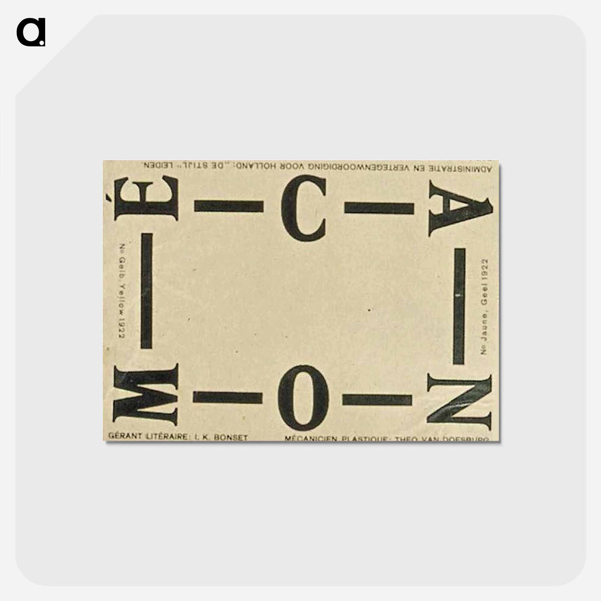 アートポストカード-Cover fo "In Mechanism" - テオ ファン ドゥースブルフ Postcard.