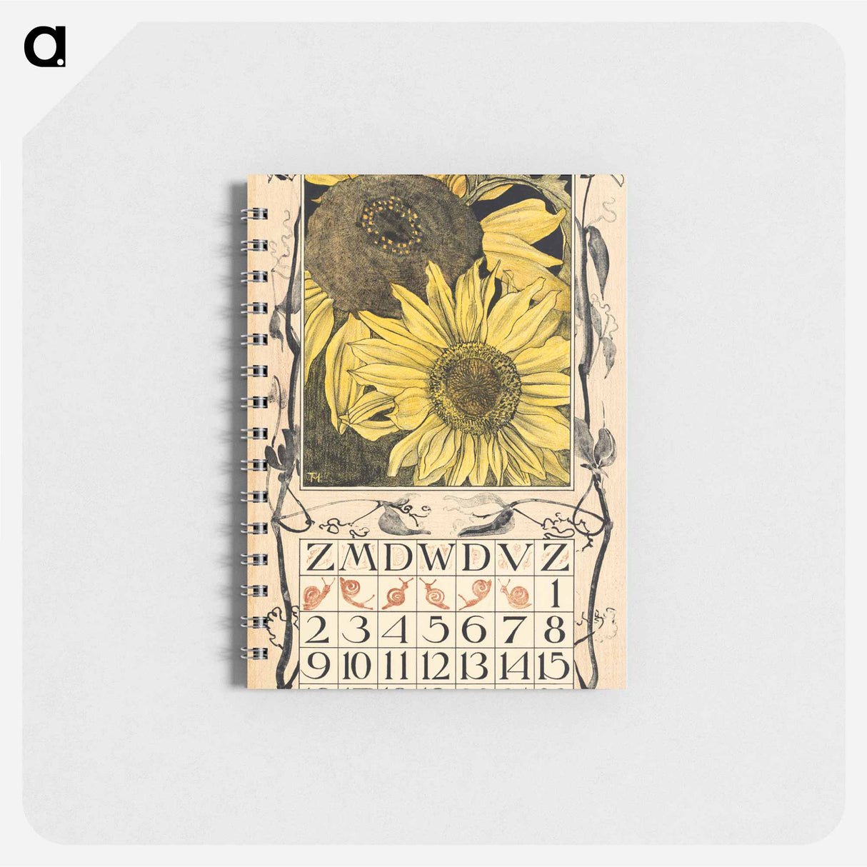 Kalenderblad augustus met zonnebloemen - テオ ヴァン ホイテマ Memo.