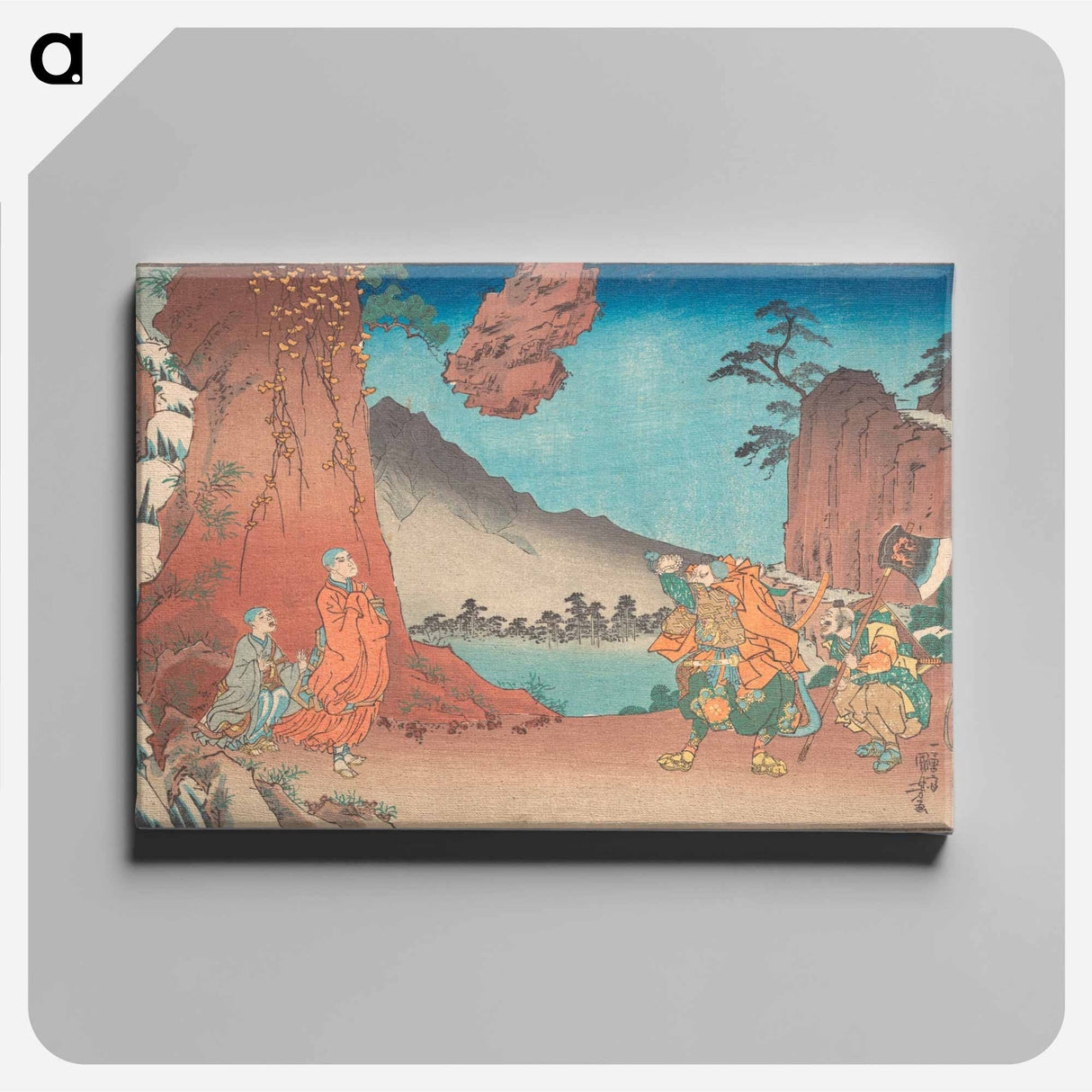 アートパネル-Concise Illustrated Biography of Monk Nichiren: Rock Suspended by the Power of Prayer on Komuro Mountain by Utagawa Kuniyoshi - 歌川 国芳 Canvas.