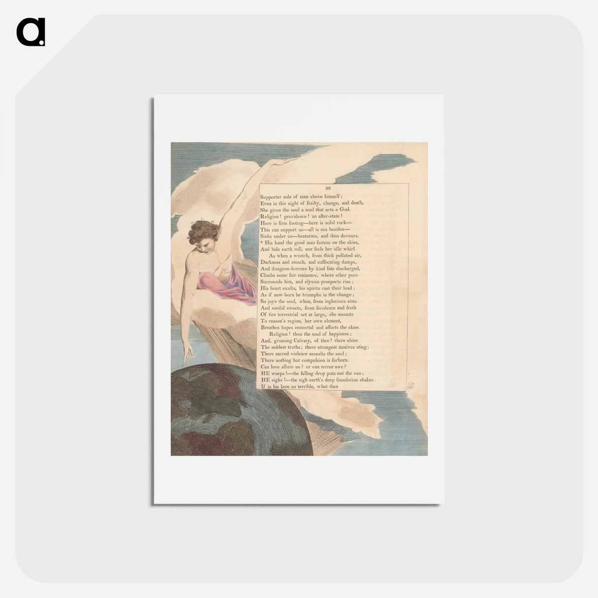 アートポストカード-Young's Night Thoughts, Page 86, "His Hand the Good Man Fastens on the Skies" - ウィリアム ブレイク Postcard.