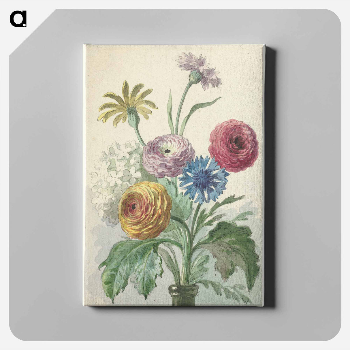 アートパネル-Boeket bloemen in de hals van een groene vaas - ウィレム ヴァン リーン Canvas.