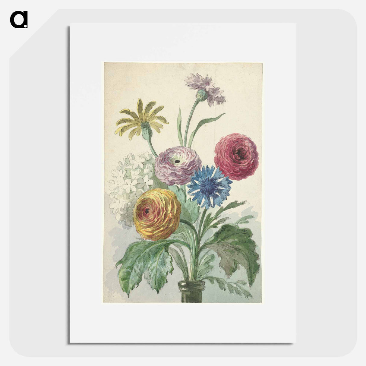 アートポスター-Boeket bloemen in de hals van een groene vaas - ウィレム ヴァン リーン Poster.