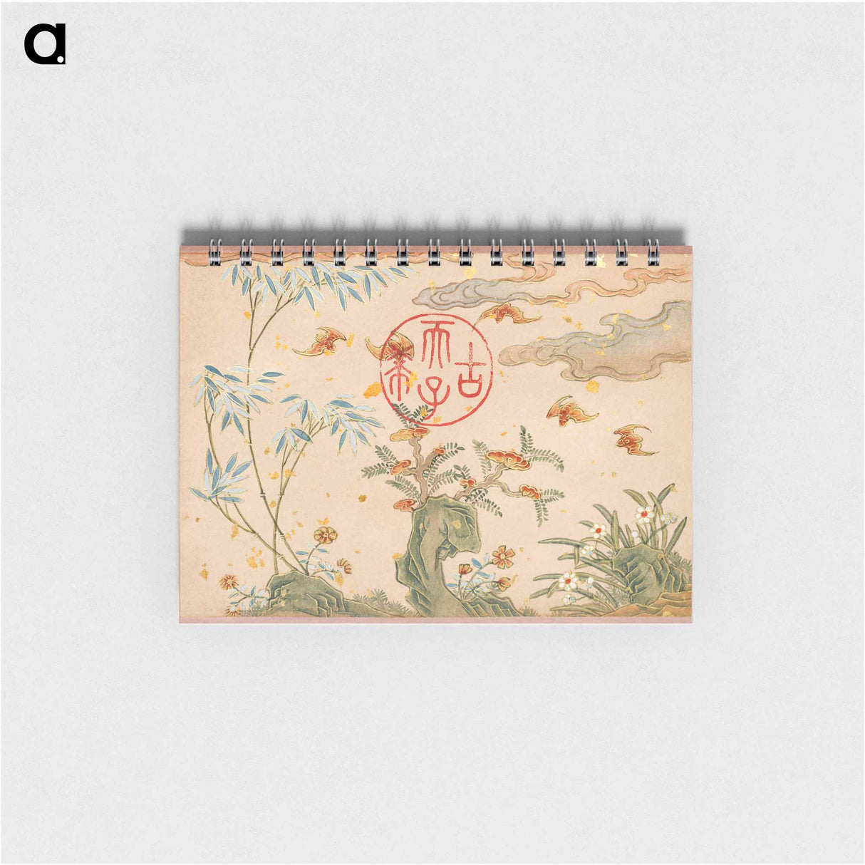 Bats, rocks, flowers circular calligraphy - 張若愛 Memo.