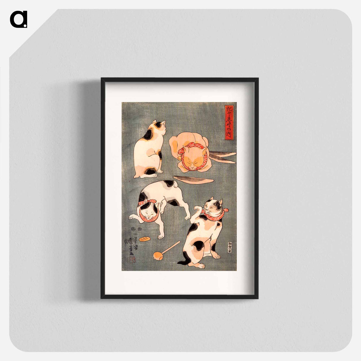 Four Cats in Different Poses Illustrating Japanese Proverbs - 歌川 国芳 Poster.
