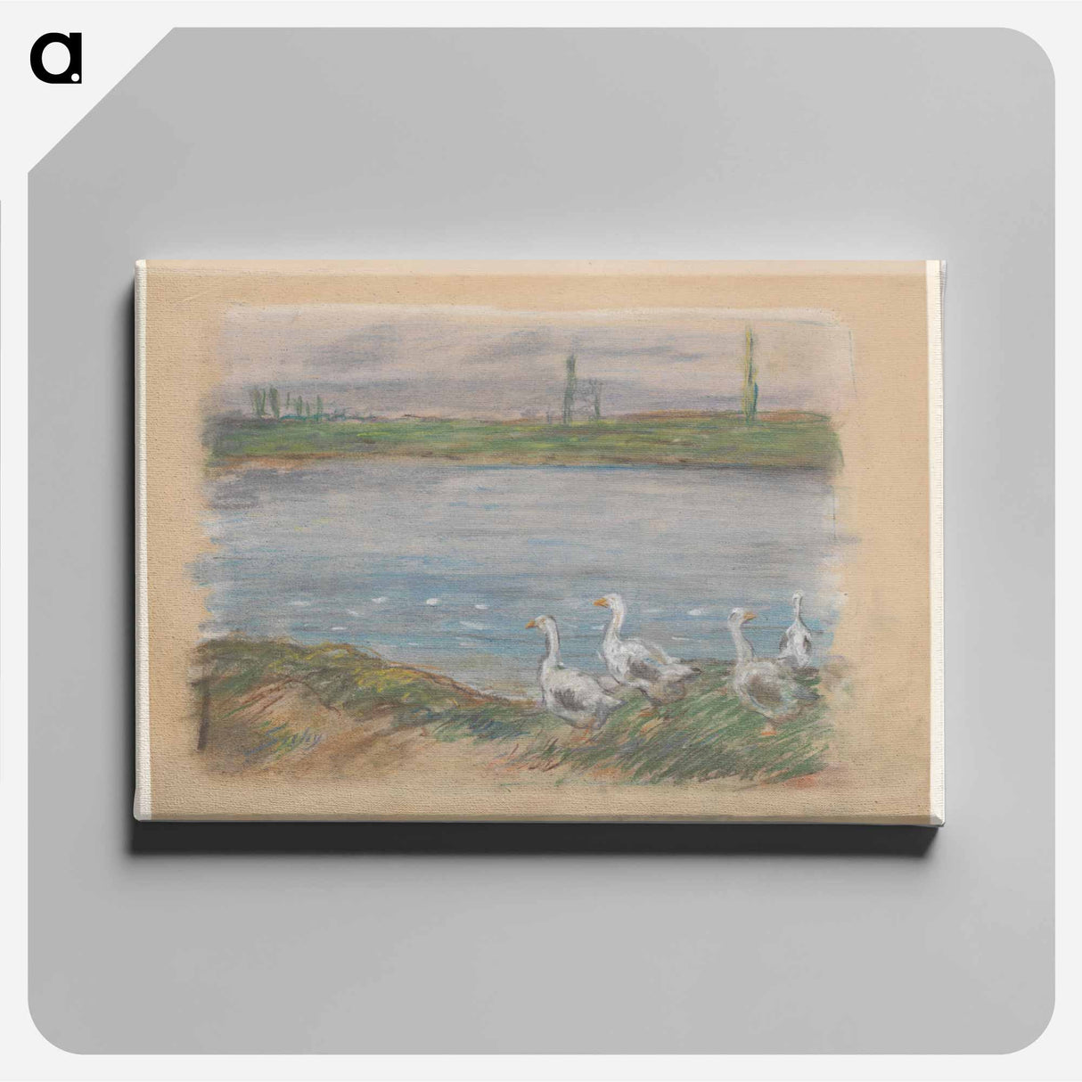 Four Geese by the River - アルフレッド シスレー Canvas.