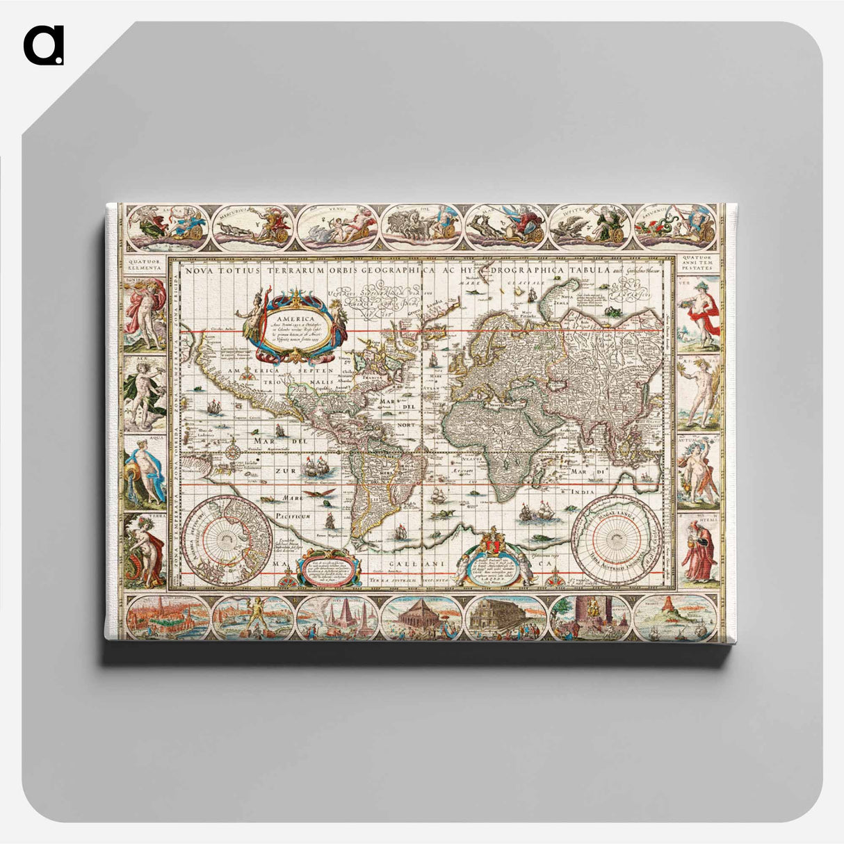 Nova totius terrarum orbis geographica ac hydrographica tabula - アンティーク地図 Canvas.