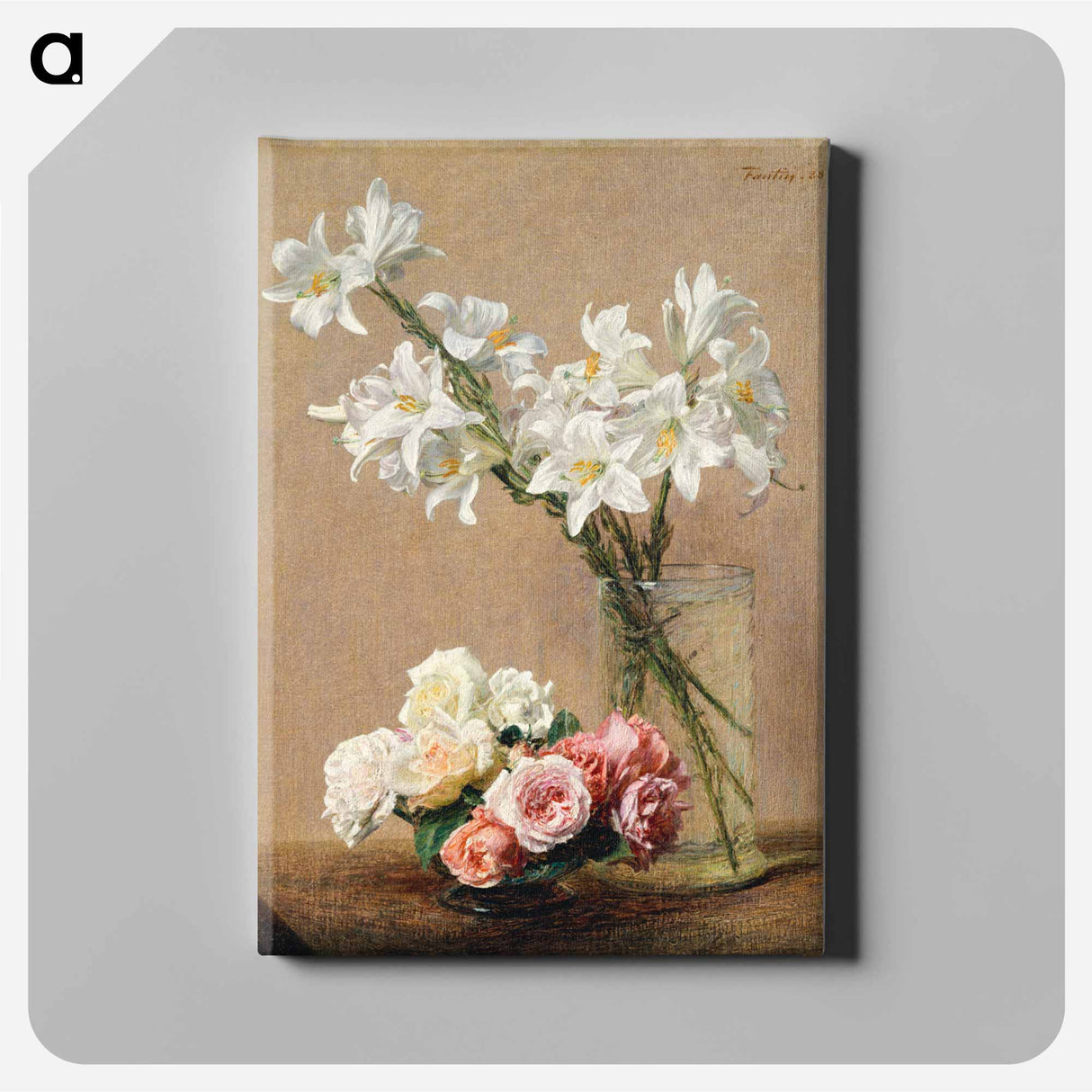 Roses and Lilies - アンリ ファンタン ラトゥール Canvas.