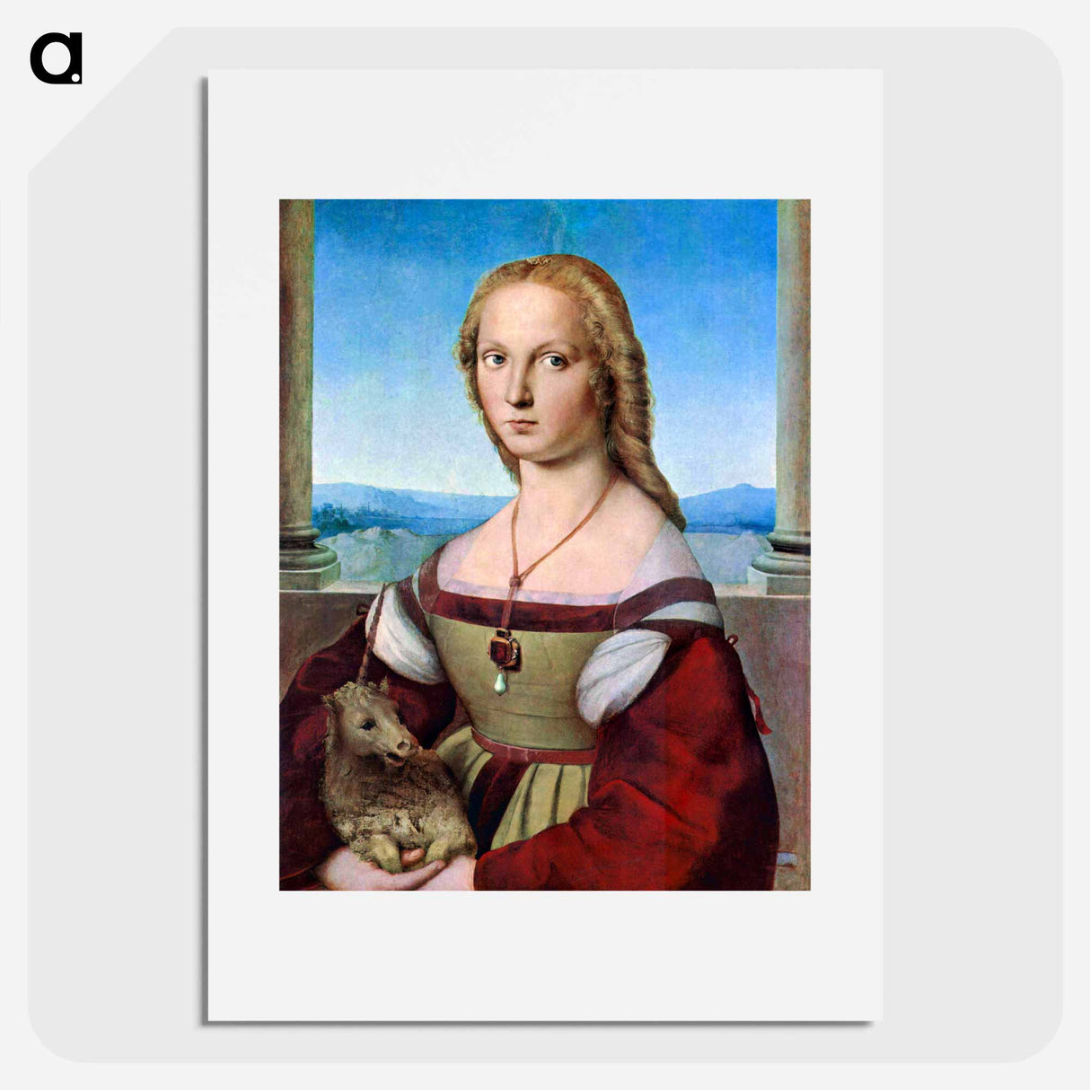 Raphael's Young Woman with Unicorn (Dame mit dem Einhorn) - ラファエロ サンティ Poster.