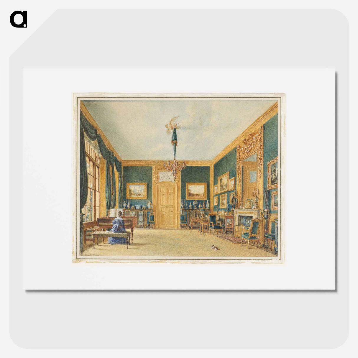 The Green Drawing Room of the Earl of Essex at Cassiobury, William Henry Hunt - ウィリアム ヘンリー ハント Poster.