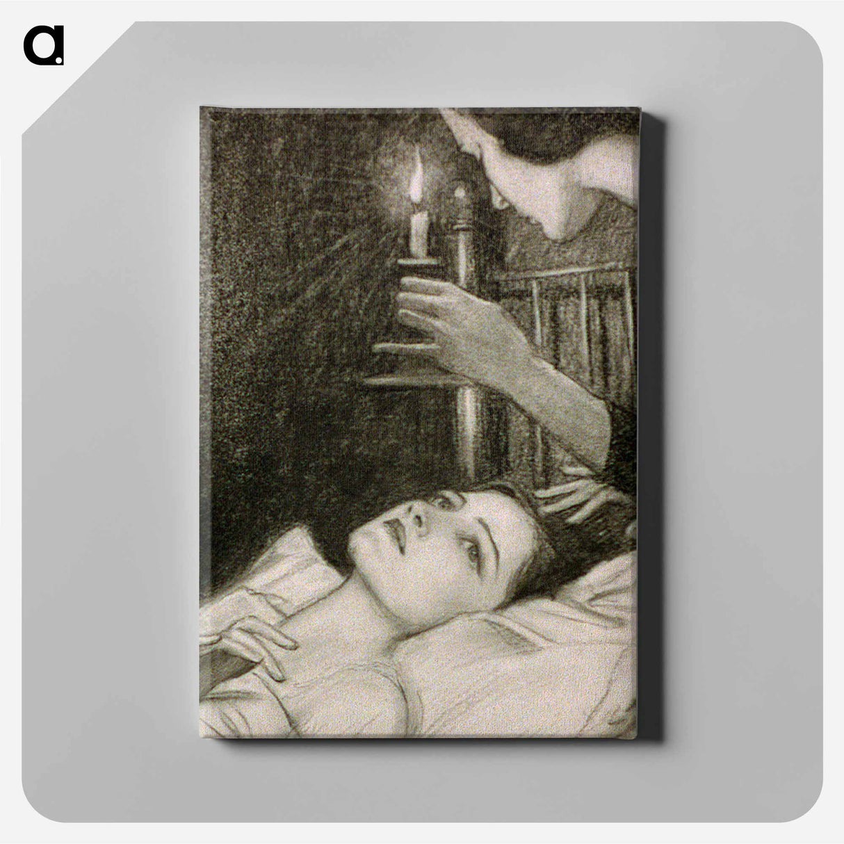 Woman with candle looking down at girl in bed by Wladyslaw Theodore Benda - Wladyslaw Theodore Benda Canvas.
