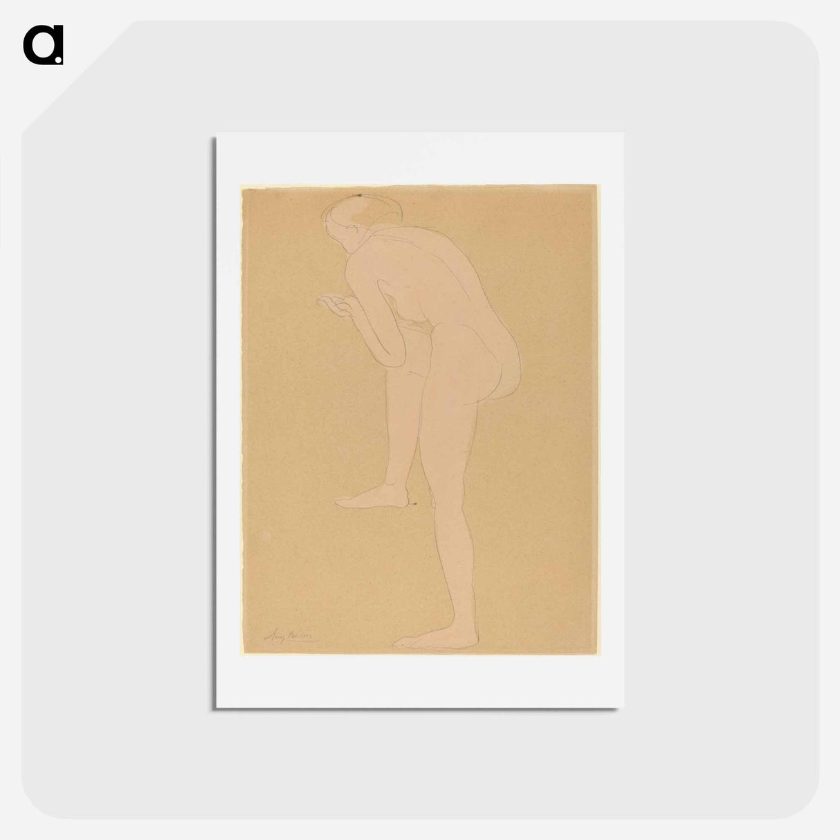 アートポストカード-Figure Bending Forward with Right Knee Raised - オーギュスト ロダン Postcard.