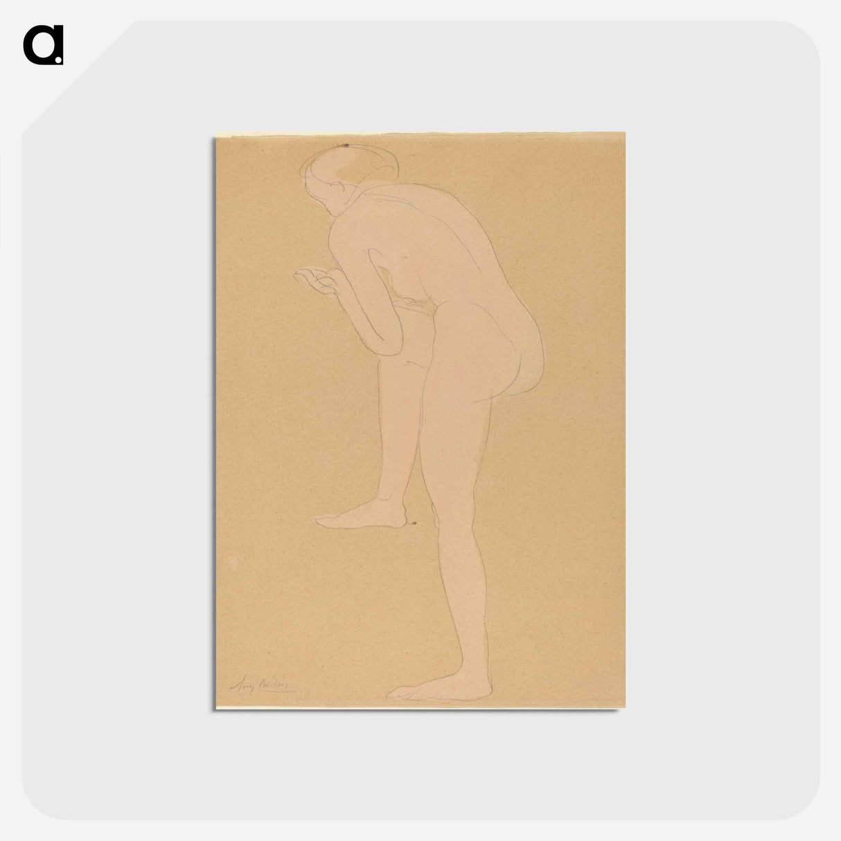 アートポストカード-Figure Bending Forward with Right Knee Raised - オーギュスト ロダン Postcard.