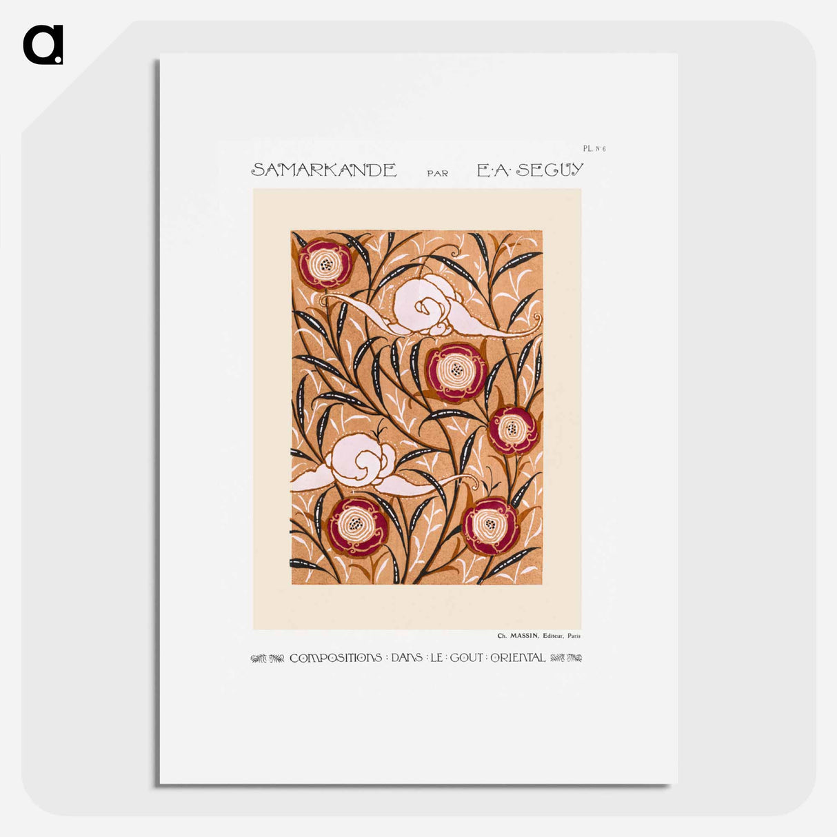 アートポスター-Art Nouveau Flower pattern stencil print in oriental style - E.A.セギー Poster.