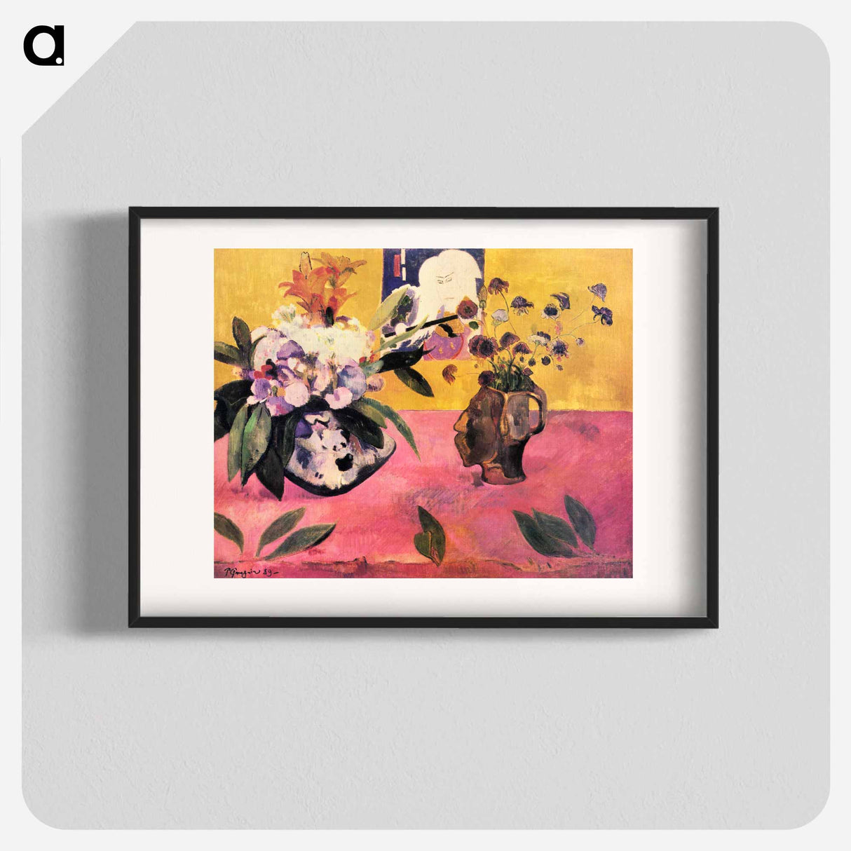 Still Life with Head-Shaped Vase and Japanese Woodcut - ポール ゴーギャン Poster.