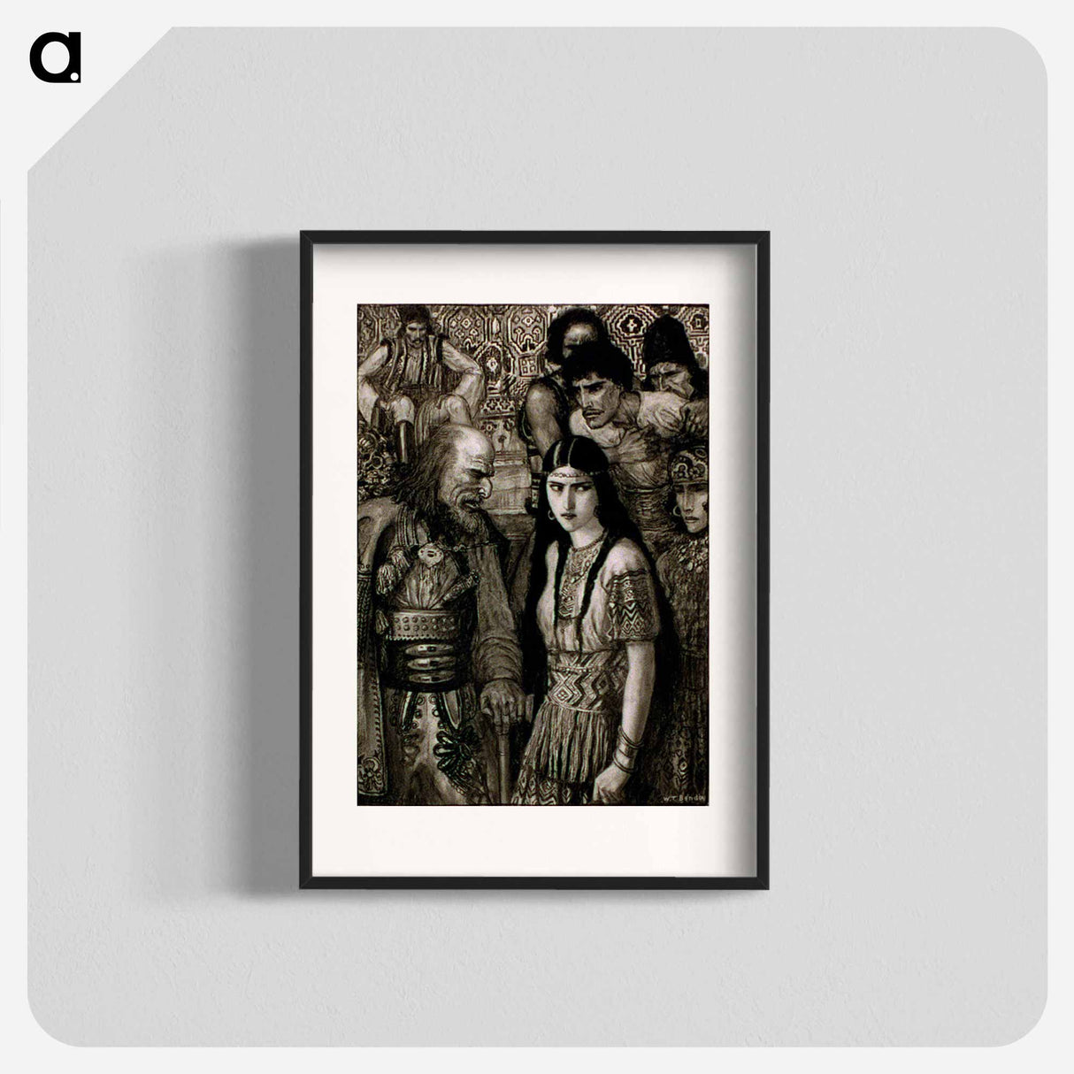 Peasants in Slav costume surround old man looking at girl by Wladyslaw Theodore Benda - ウワディスワフ テオドール ベンダ Poster.