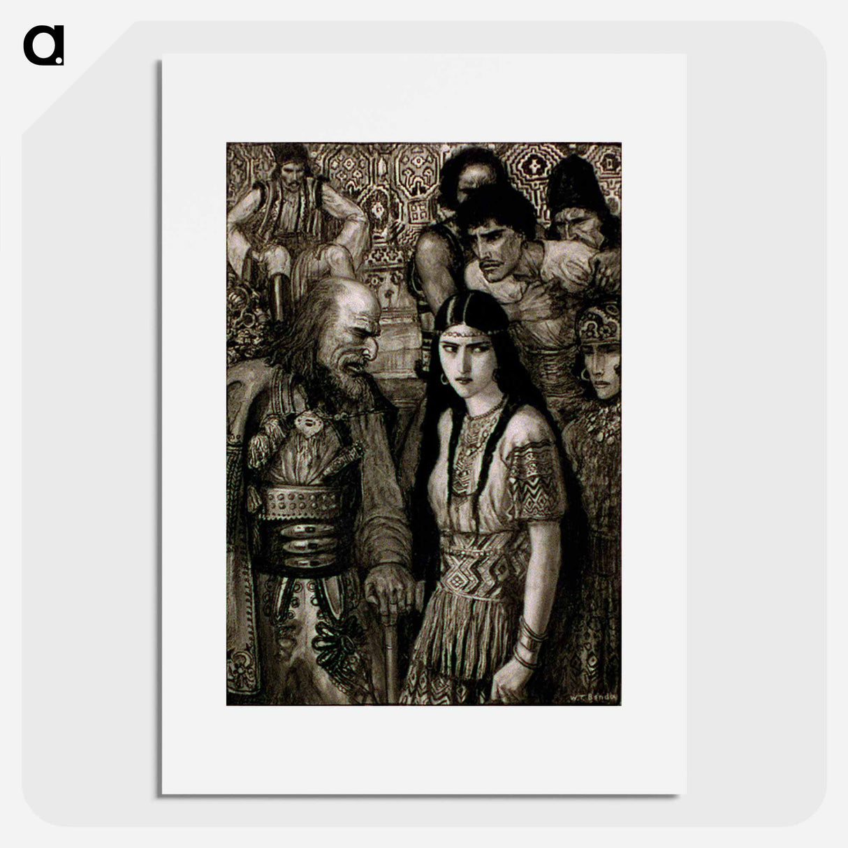 Peasants in Slav costume surround old man looking at girl by Wladyslaw Theodore Benda - ウワディスワフ テオドール ベンダ Poster.