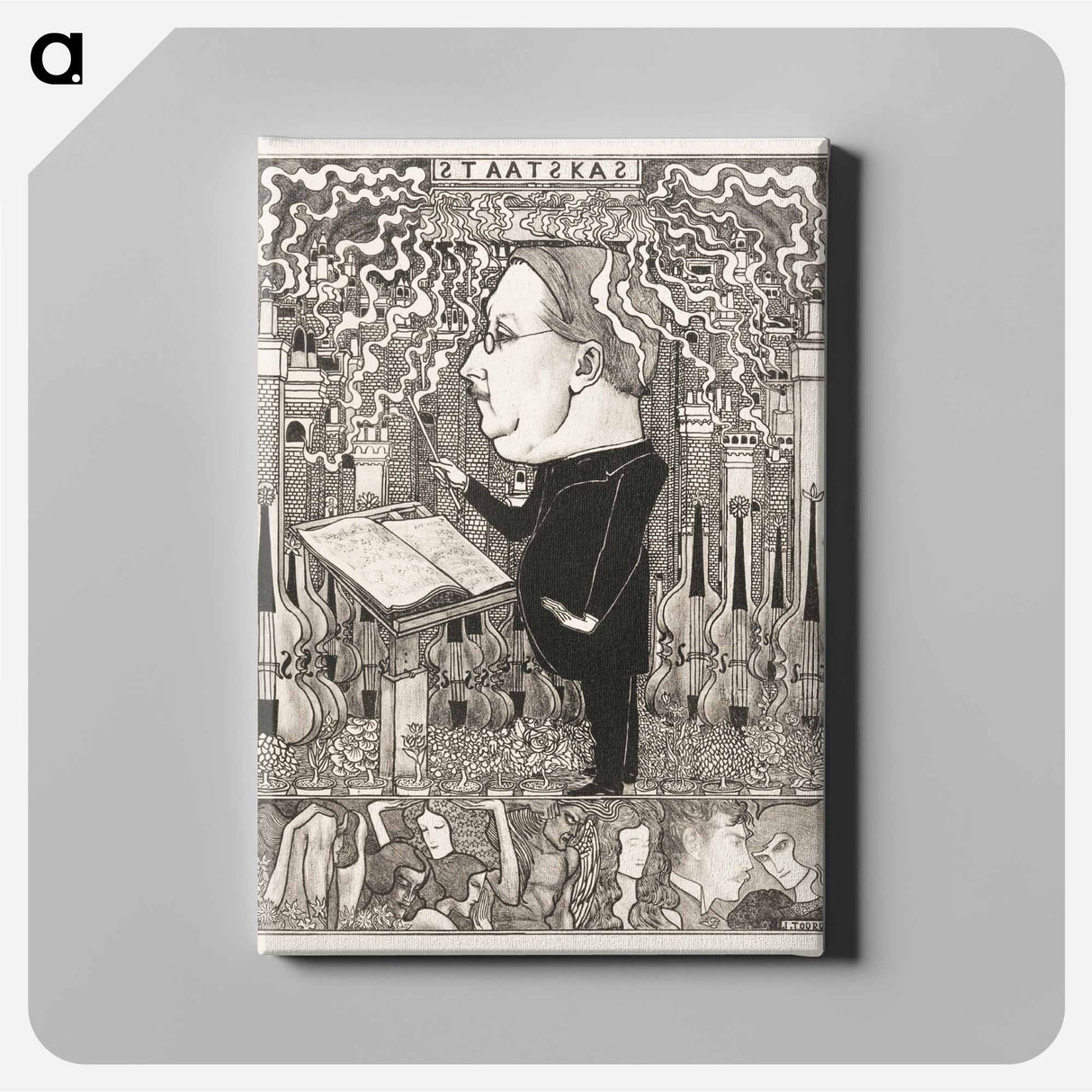 Conductor with violins and smoking chimneys behind - ヤン・トゥーロップ Canvas.