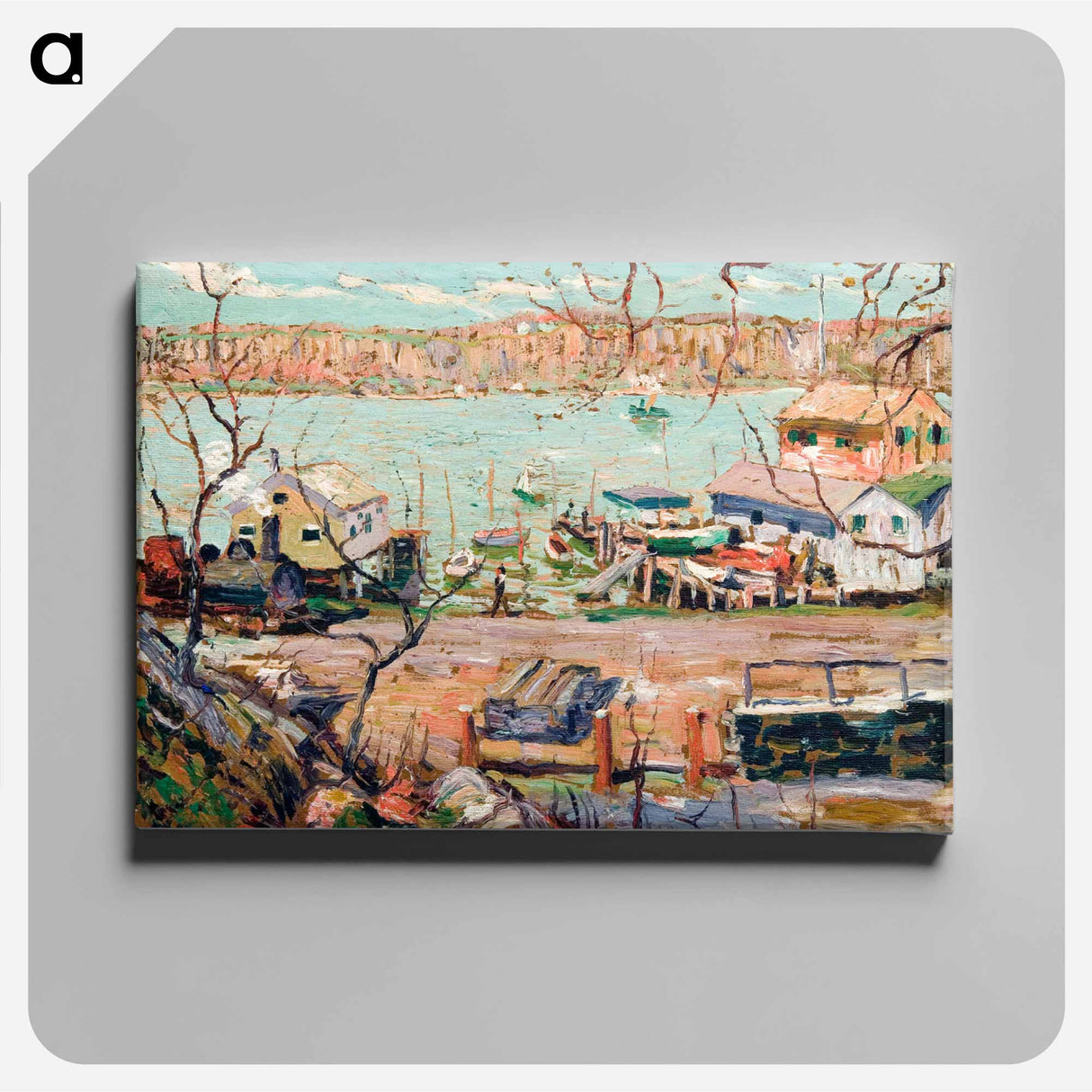 River Scene-Boats and Houses - アーネスト ローソン Canvas.