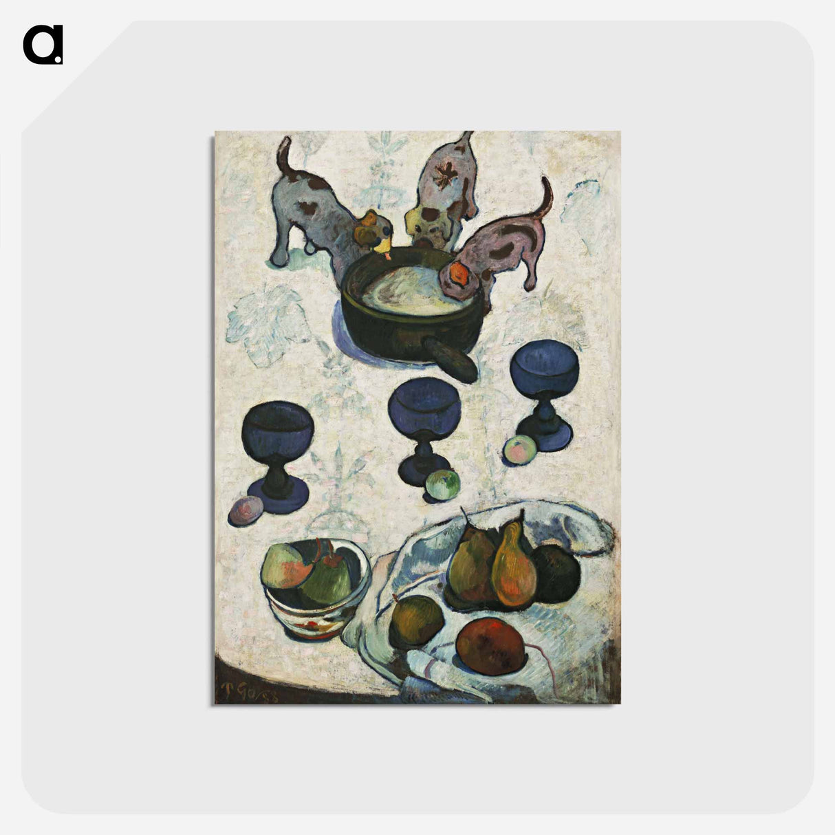 アートポストカード-Still Life with Three Puppies - ポール ゴーギャン Postcard.