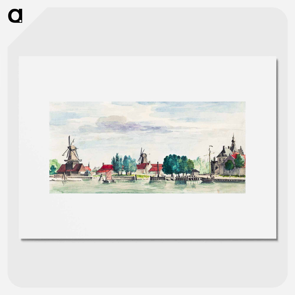 View of Dordrecht with the Rietdijkspoort and windmills - アールト シューマン Poster.