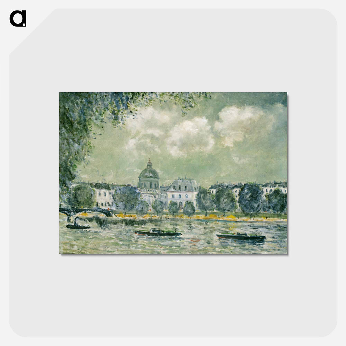 Landscape along the Seine with the Institut de France and the Pont des Arts - アルフレッド シスレー Postcard.