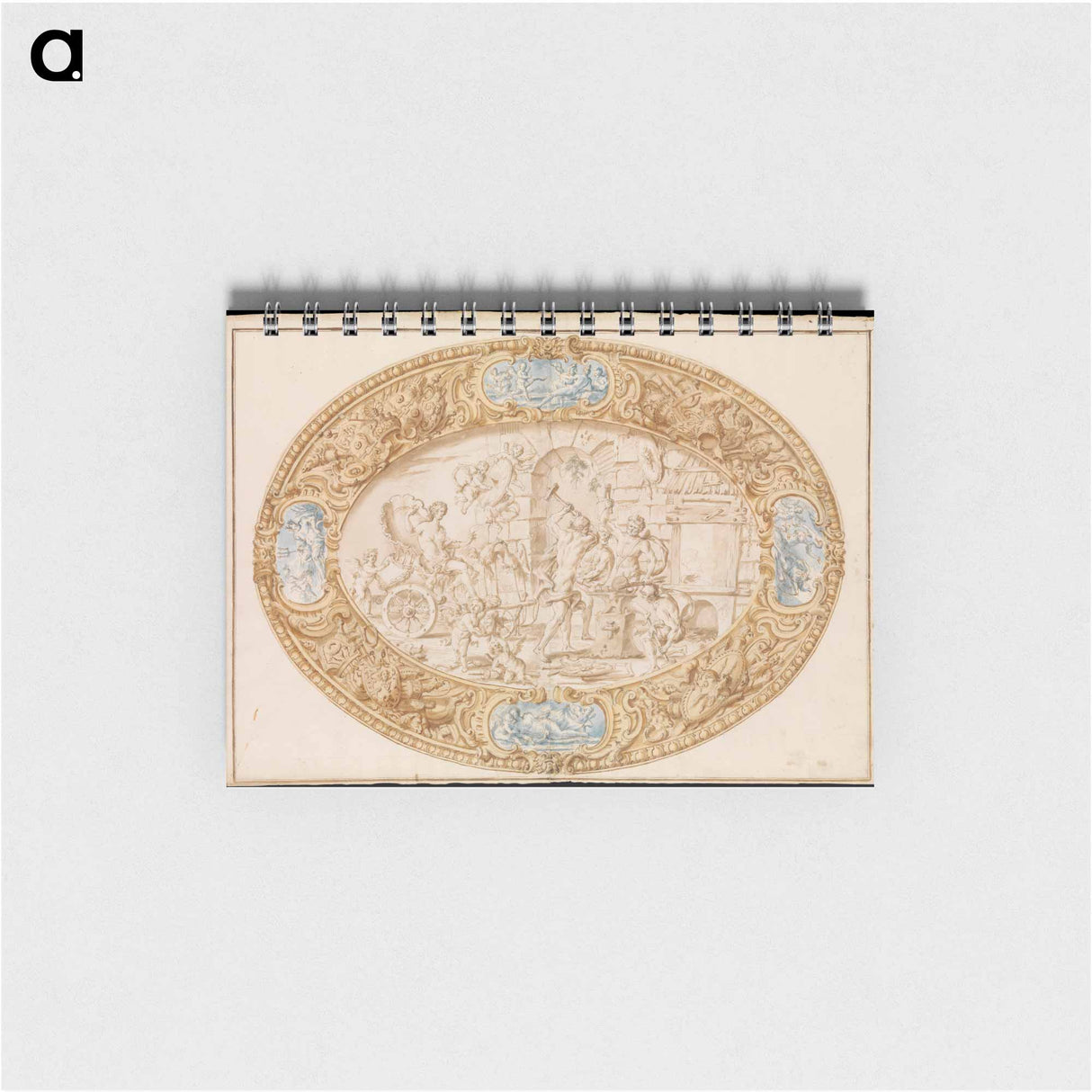 Design (Full-Scale Working Drawing) for a Large Oval Silver Dish with Silver Gilt Border Showing Vulcan's Forge - カラヴァッジョ Memo.