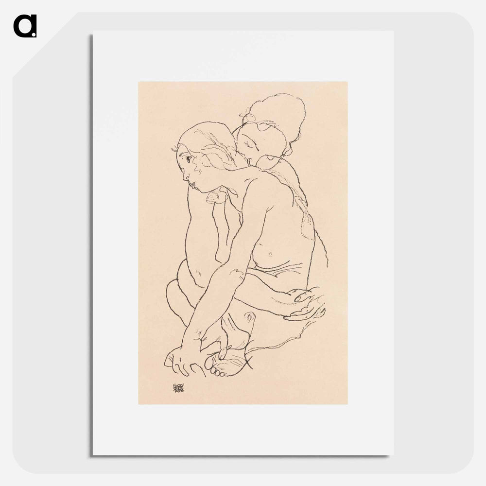 Woman and Girl Embracing - Egon Schiele Poster.
