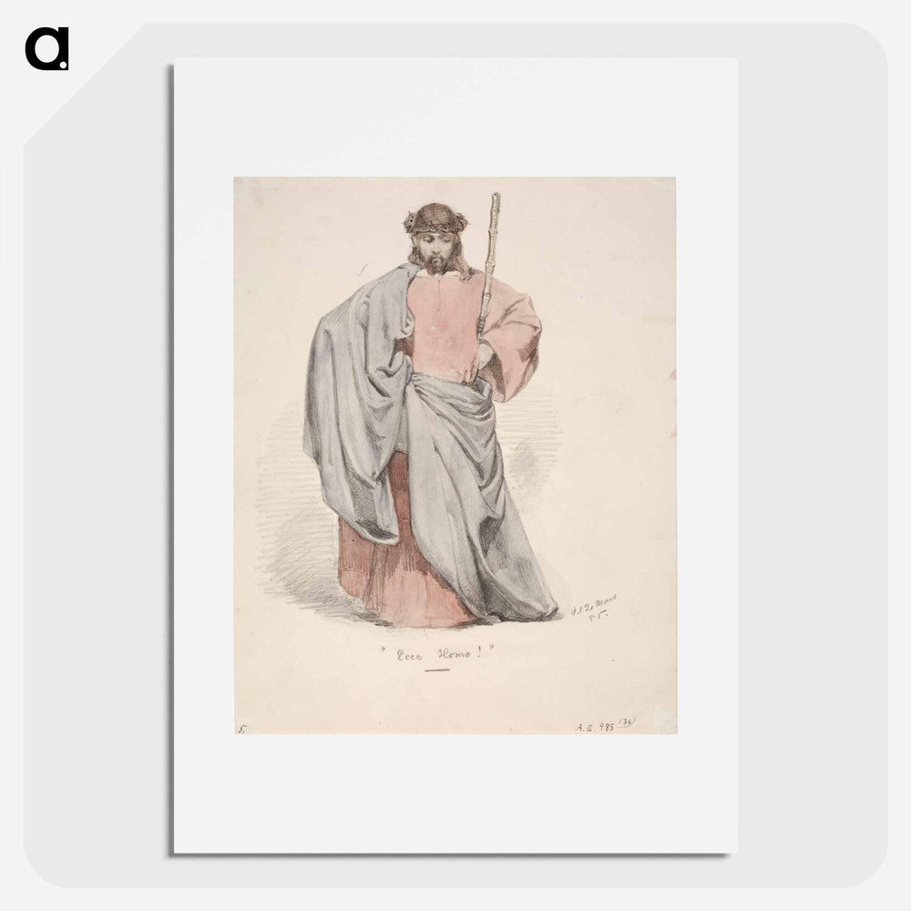 Ecce homo. kristus orjantappurakruunu päässä puettuna punaiseen pukuun ja siniseen viittaan. - アンダース エクマン Poster.
