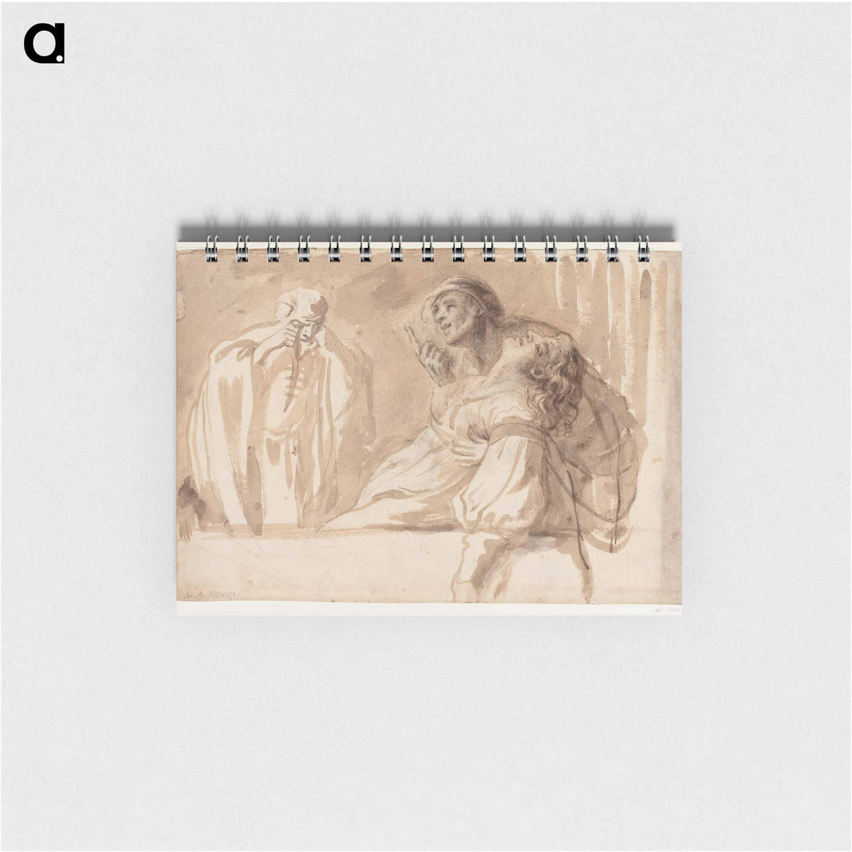 The title is "A young man points upwards while supporting a dead or passed out woman". - カラヴァッジョ Memo.