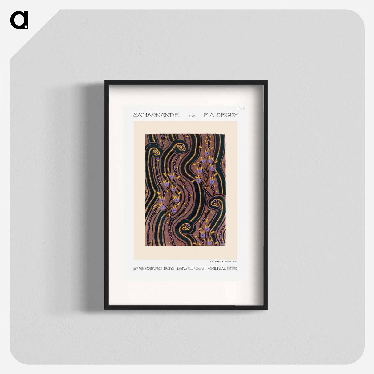 アートポスター-Art Deco Flower pattern pochoir print in oriental style - E.A.セギー Poster.