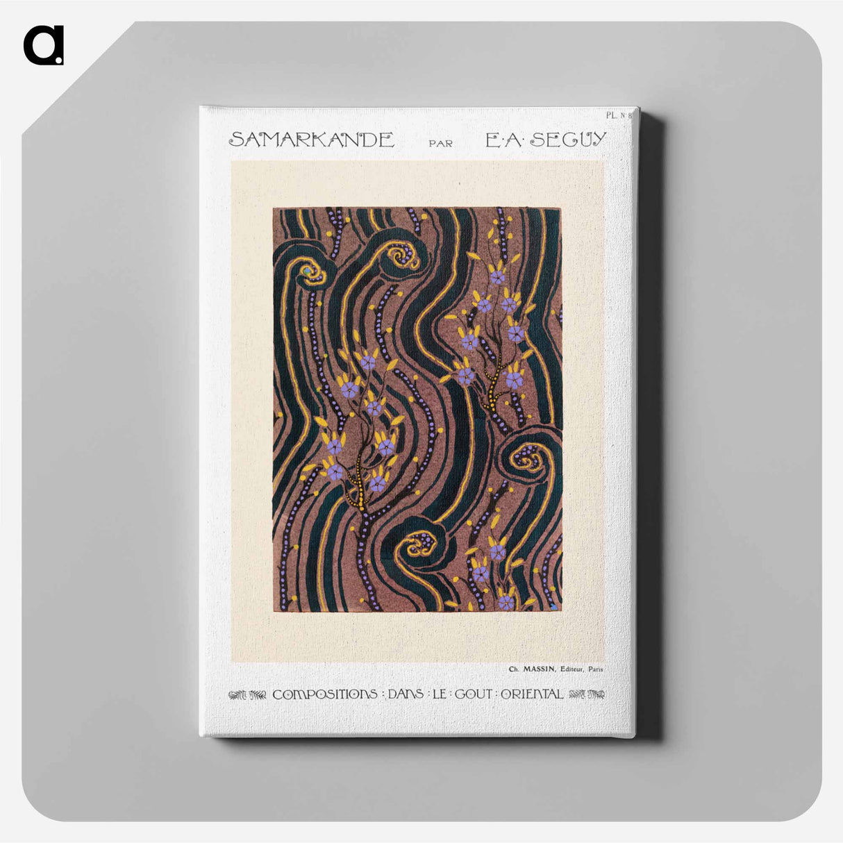 アートパネル-Art Deco Flower pattern pochoir print in oriental style - E.A.セギー Canvas.