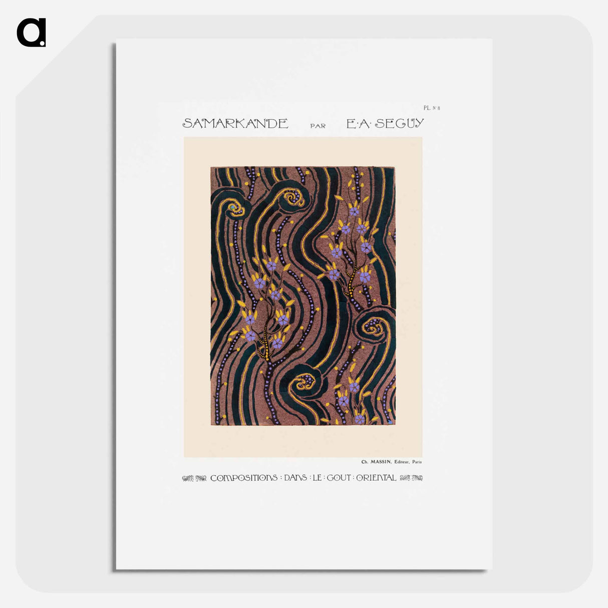 アートポスター-Art Deco Flower pattern pochoir print in oriental style - E.A.セギー Poster.