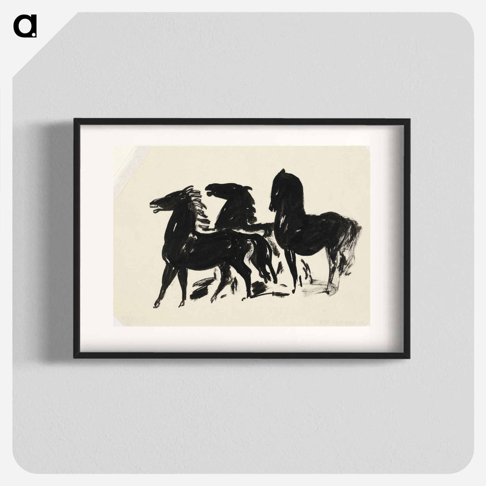Drie zwarte paarden staand naar links kijkend - Leo Gestel Poster.