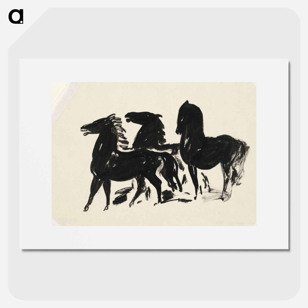 Drie zwarte paarden staand naar links kijkend - Leo Gestel Poster.
