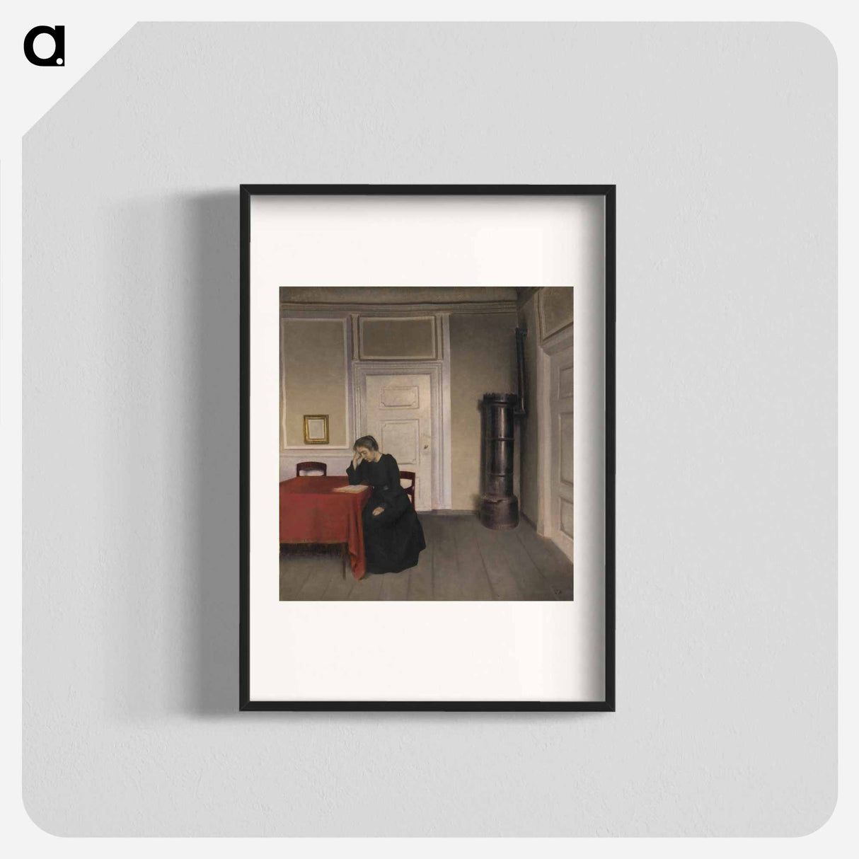 アートポスター-A Room in the Artist's Home in Strandgade, Copenhagen, with the Artist's Wife - ヴィルヘルム ハンマースホイ Poster.