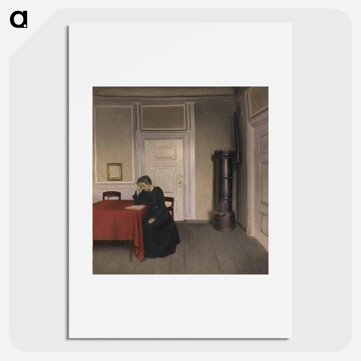 アートポスター-A Room in the Artist's Home in Strandgade, Copenhagen, with the Artist's Wife - ヴィルヘルム ハンマースホイ Poster.