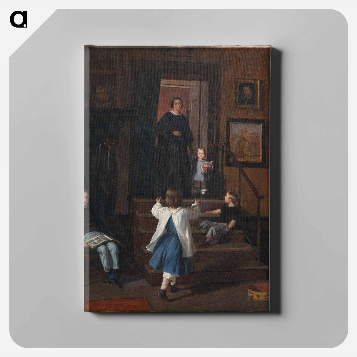 The artist's wife and children in the studio at Charlottenborg - Wilhelm Marstrand Canvas.