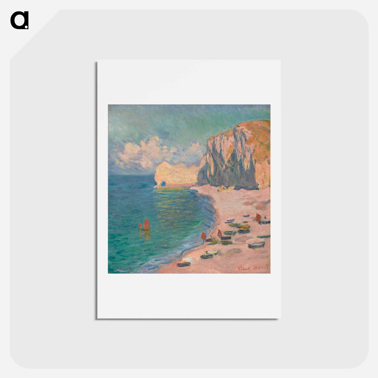 アートポストカード-Étretat: The Beach and the Falaise d'Amont - クロード モネ Postcard.