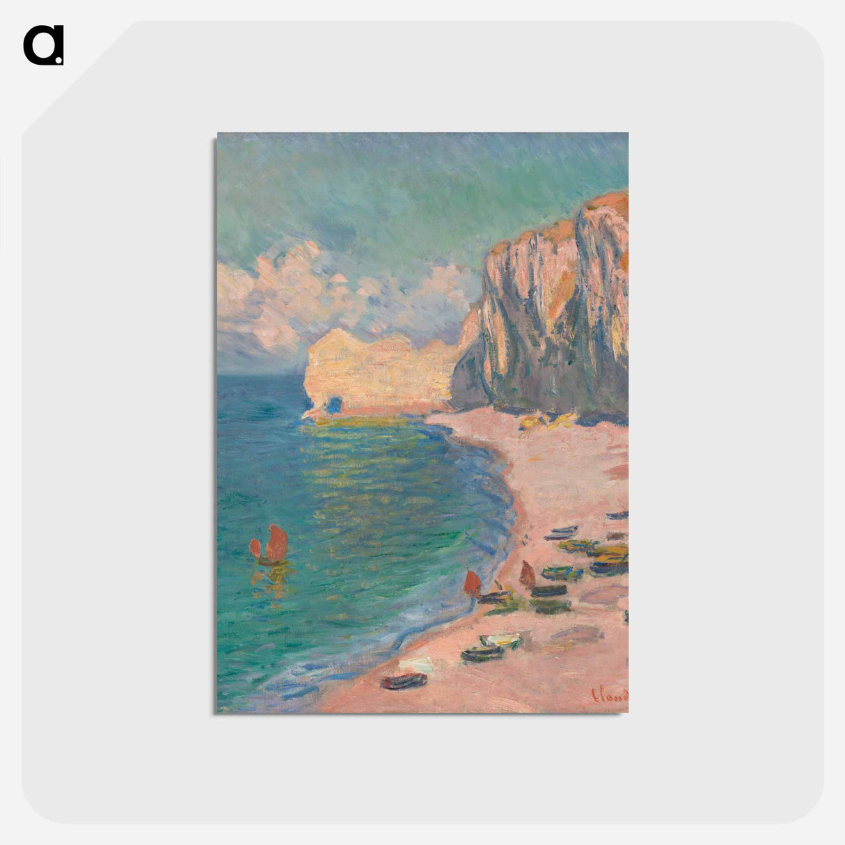 アートポストカード-Étretat: The Beach and the Falaise d'Amont - クロード モネ Postcard.