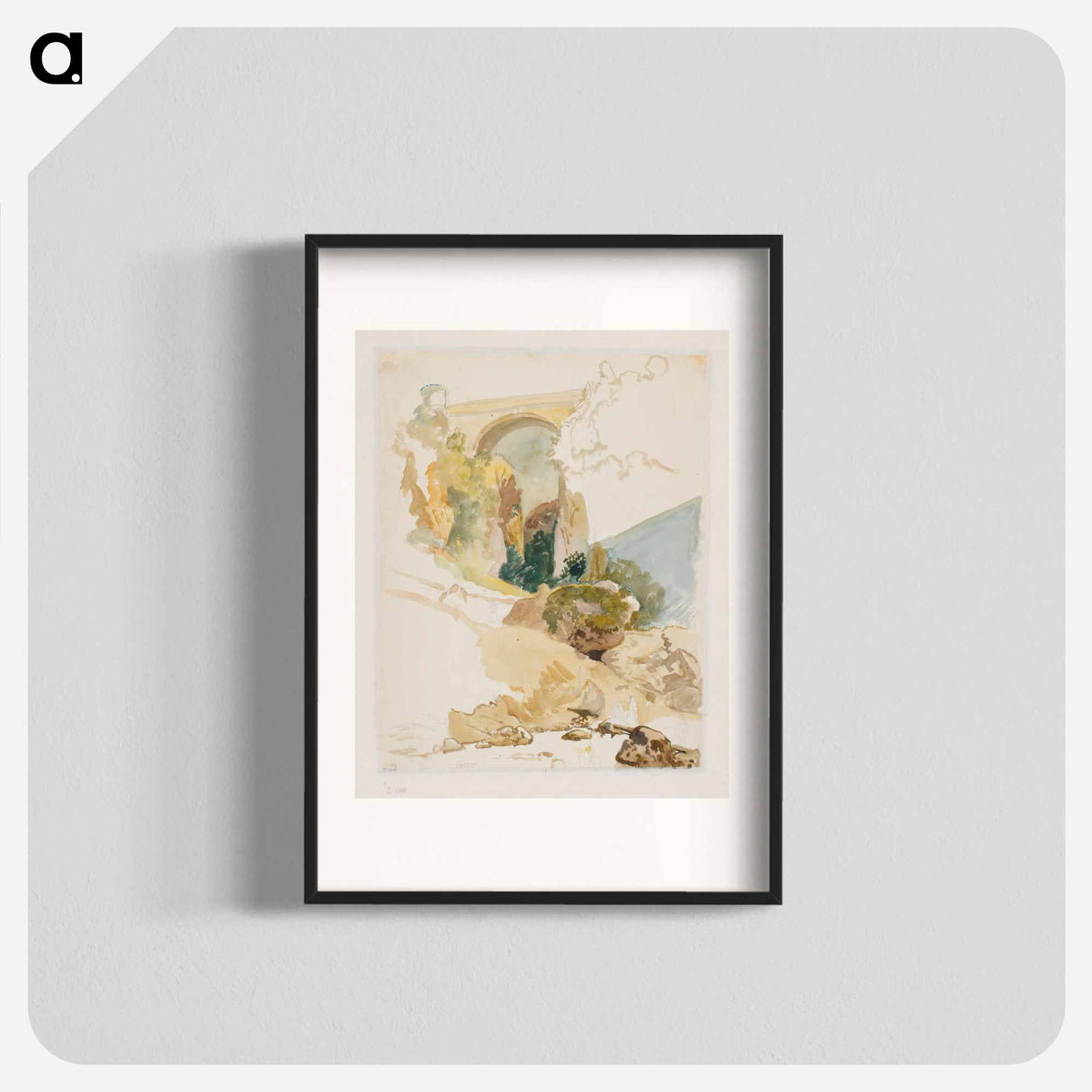 Watercolor study of landscape with a bridge over a ravine - Wilhelm Marstrand Poster.