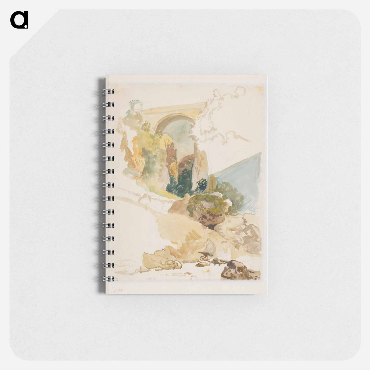 Watercolor study of landscape with a bridge over a ravine - ヴィルヘルム マーストランド Memo.