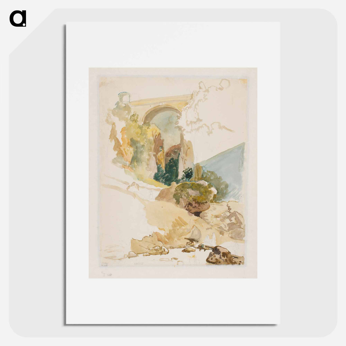 Watercolor study of landscape with a bridge over a ravine - Wilhelm Marstrand Poster.