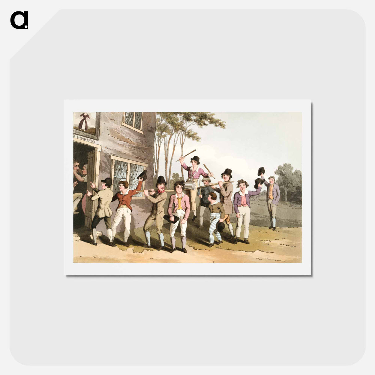 Illustration of riding the stang - 19世紀のヨークシャー Postcard.