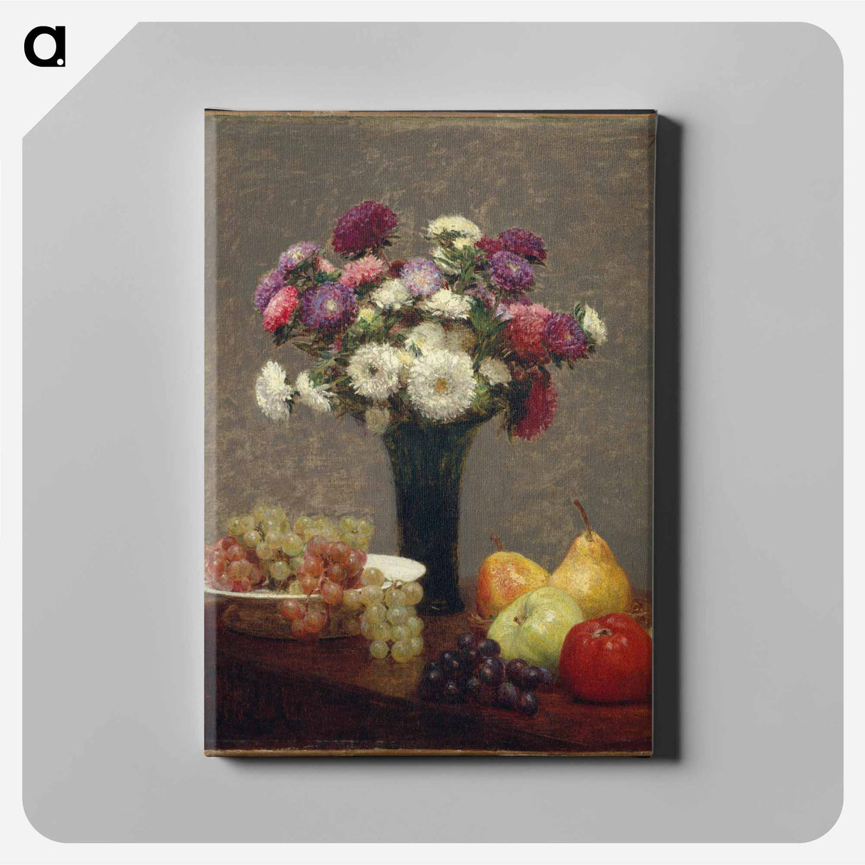 Asters and Fruit on a Table - アンリ ファンタン ラトゥール Canvas.
